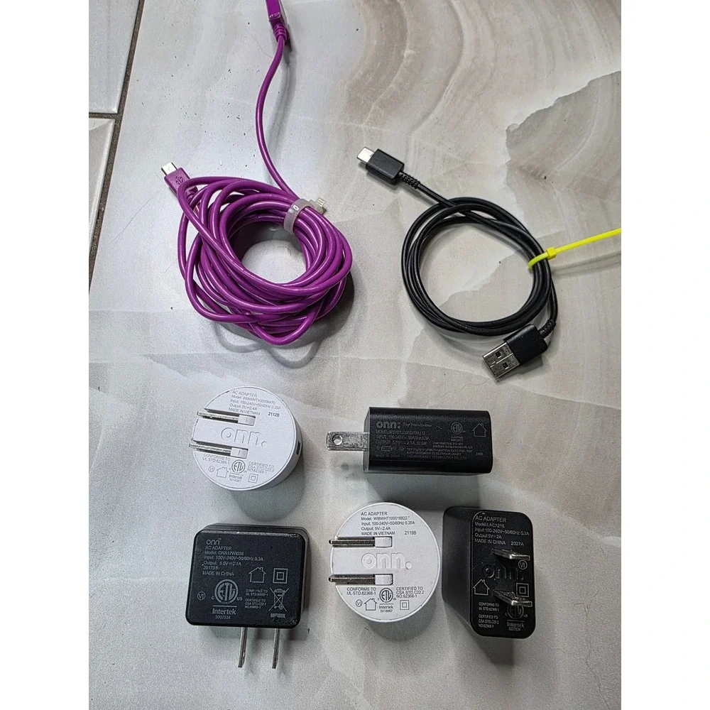 Onn USB Wall Charger Block Bundle with USB-C and Micro-USB Cables 7pc Lot W4